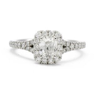 14k White Gold Cushion Halo Engagement Ring